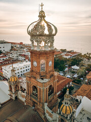 Close view of our Lady of Guadalupe church in Puerto Vallarta, Jalisco, Mexico at sunset.