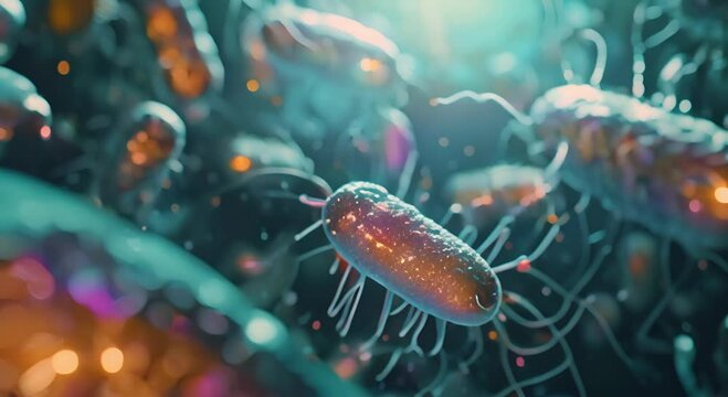 bacteria, blue, glowing, microscopic, 3d render