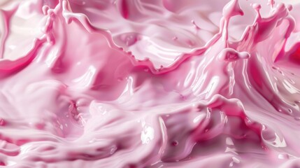 Splash of pink milky liquid similar to smoothie, yogurt or cream