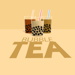 National Bubble Tea Day event banner. Three glasses of bubble tea with various flavors on cream background to celebrate on April 30th