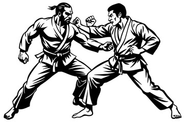 Two karateka's fighting vector silhouette 