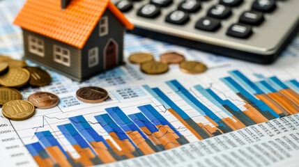 A ledger with calculations of house mortgage interest against current economic trends, symbolizing the impact of economic health on personal finance