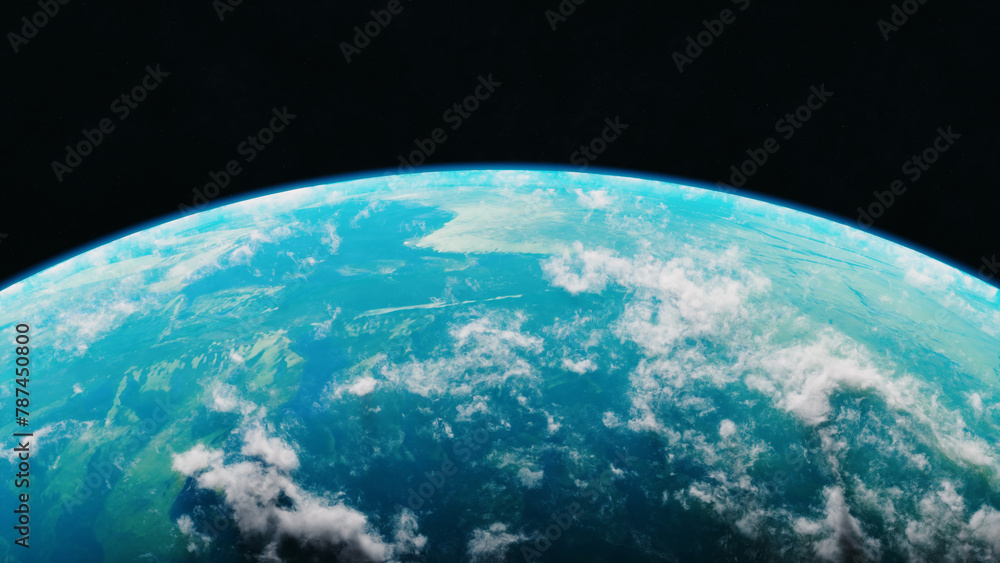 Poster blue planet in space. universe and planet. 3d-rendering.