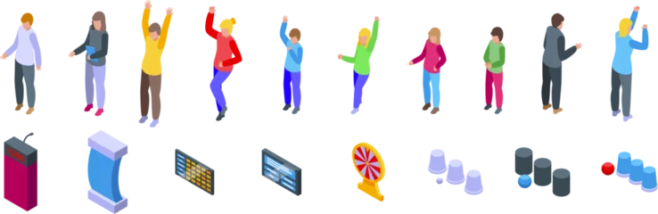 Rolgordijnen Winning guessing game icons set isometric vector. Show player. Stand button © ylivdesign