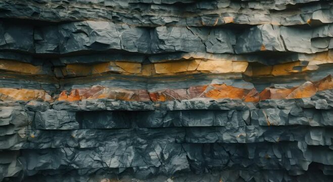A close up of a rock face with visible layers of sediment.