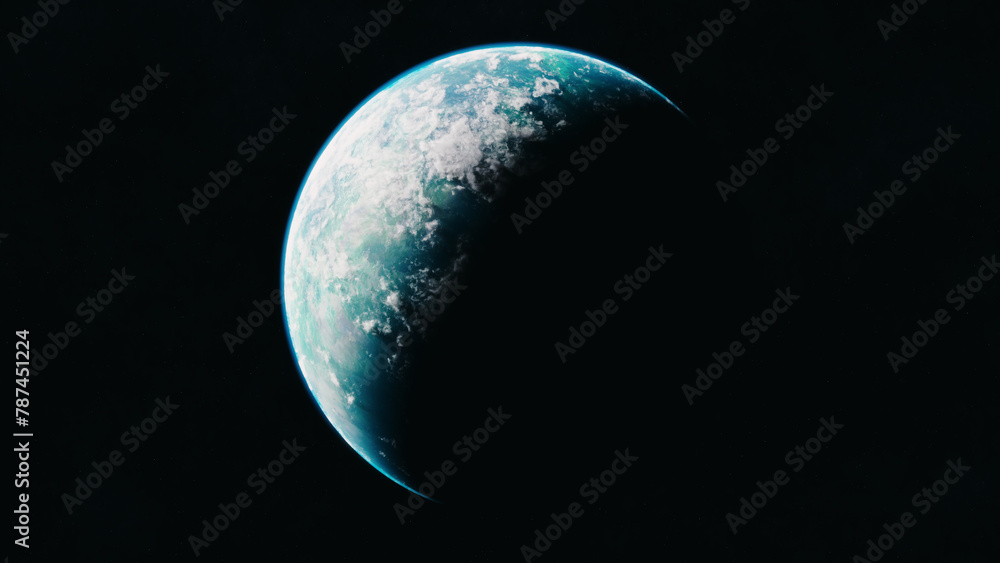 Poster blue planet in space. universe and planet. 3d-rendering.