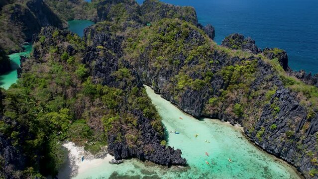 4K Aerial Drone view of the beautiful Big Lagoon in El Nido, Philippines