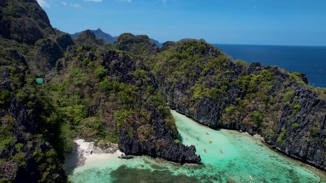 4K Aerial Drone view of the beautiful Big Lagoon in El Nido, Philippines