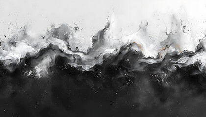 a black and white painting of a black cloud of black smoke - obrazy, fototapety, plakaty