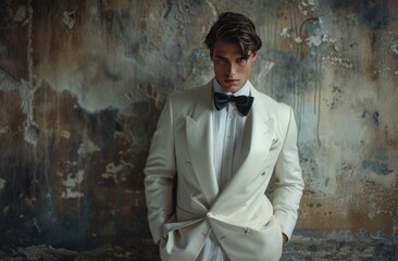 Obraz premium Timeless elegance: men in tuxedos showcase refined style, sophistication, and classic charm, embodying the epitome of formal fashion for special events, celebrations, and black-tie occasions.