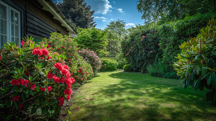 Fototapeta na wymiar garden and gardening - lawn and hedges