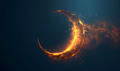 glowing golden moon on dark background, eid ul adha religion muslim islam - obrazy, fototapety, plakaty