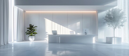 Bright and Minimalist High Tech Workplace with Clean White Aesthetic and Geometric Furniture Design