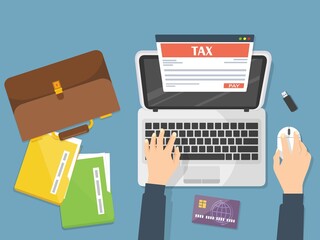 Concetto di pagamento delle imposte online sul computer portatile - illustrazioni	
