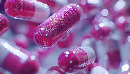 Group of antibiotic capsules floating in the air. - obrazy, fototapety, plakaty