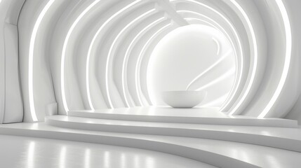 A white room with a white sphere in the middle