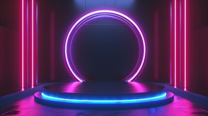 A neon sign with a purple circle in the middle