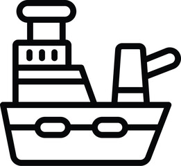 Obraz premium Military force battleship icon outline vector. Missile armed boat. Warfare army ship