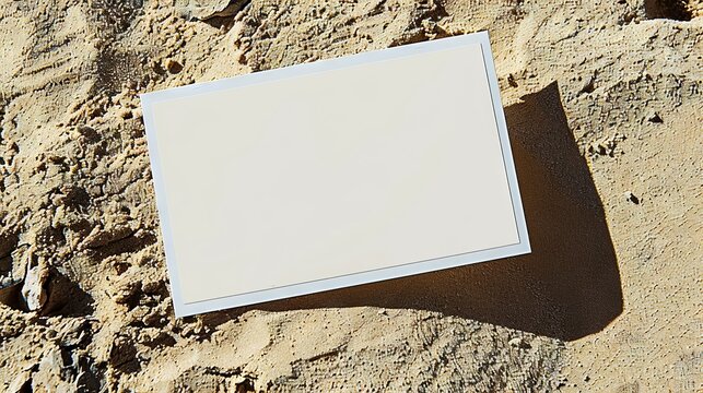 Close-up of a square sheet of paper on a background of brown sand and earth