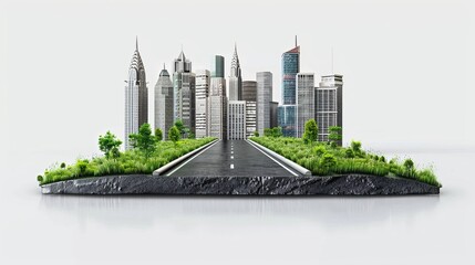 A 3D illustration depicting a realistic city road isolated from its surroundings, providing a clear focus on urban infrastructure