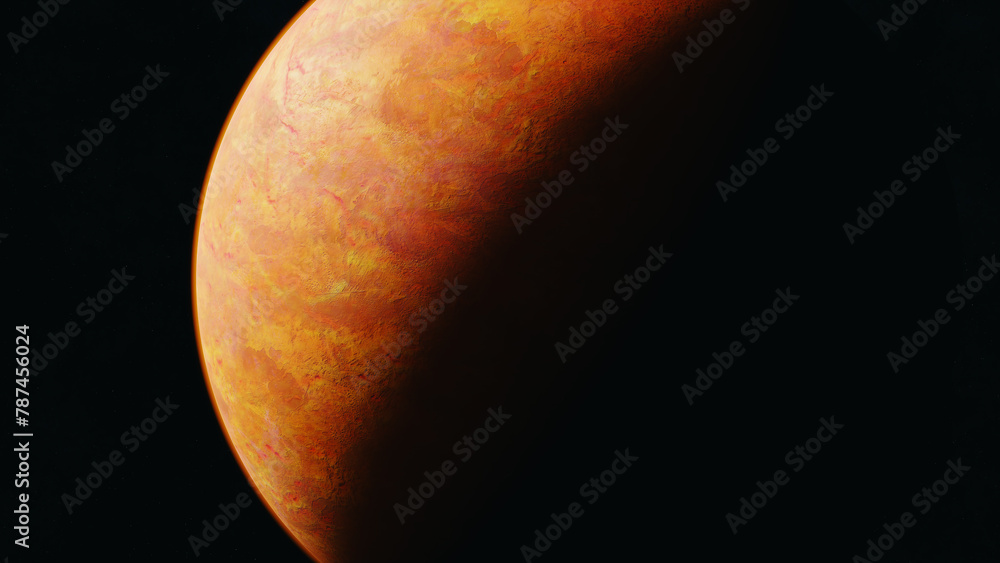 Wall mural orange planet in space. universe and planet. 3d-rendering.