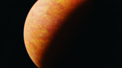 Orange planet in space. Universe and planet. 3D-Rendering.