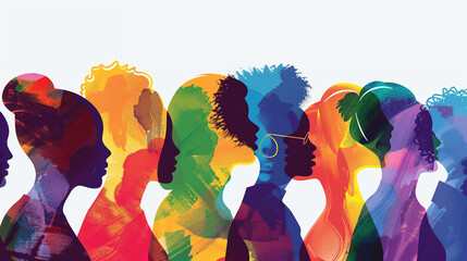 Diverse community members represented as colorful silhouettes, showcasing the beauty of inclusivity in society - obrazy, fototapety, plakaty