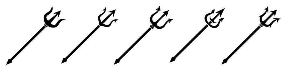 Trident icon. Set of Poseidon trident symbols in flat graphic design