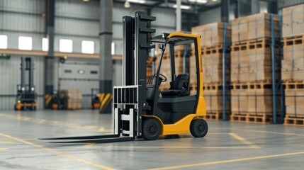 A dynamic image showcasing a forklift truck transporting cargo along a road