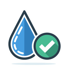 Water drop icon with checkmark. Clean water concept. Drinkable water icon isolated on white
