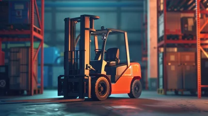 Foto op Canvas A dynamic image showcasing a forklift truck transporting cargo along a road © Chingiz