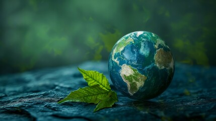 Green planet Earth with leaf