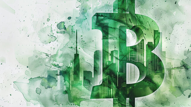 bitcon symbol in green for earn money in an environmentally friendly way