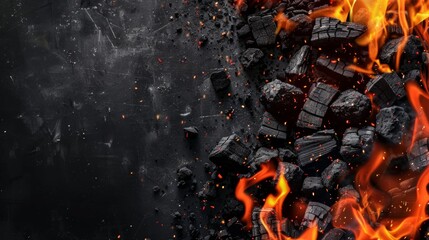 Charcoal For Barbecue Background With Flames