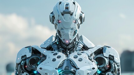 A 3D rendering of a handsome robotic man, designed with futuristic elements and advanced technology