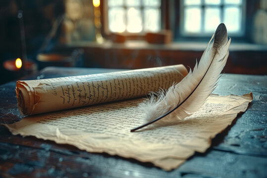 A poet's quill dancing across parchment, capturing fleeting dreams in the timeless embrace of verse. Concept of poetic inspiration. Generative Ai.