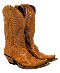 Brown leather cowboy boots cutout png isolated on white or transparent background