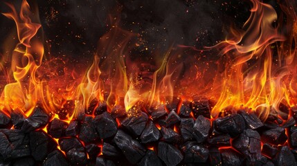 Charcoal For Barbecue Background With Flames