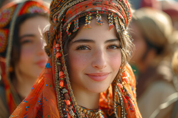 Fototapeta premium Refugees organizing cultural festivals to celebrate diversity and unity within displaced communities. Concept of cultural exchange and solidarity. Generative Ai.