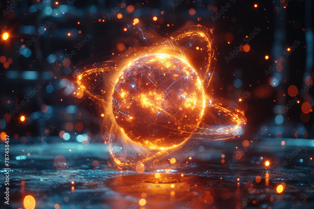 Poster tapping into atomic fission to release vast amounts of energy for various applications. concept of n
