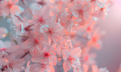 Sakura blossoms cowered with water drops