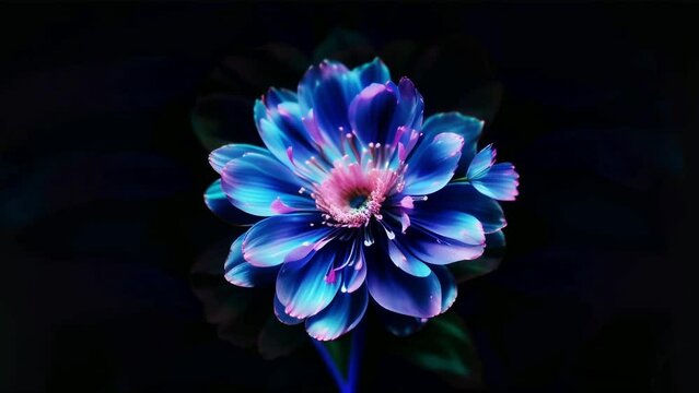 blue flower on black background
