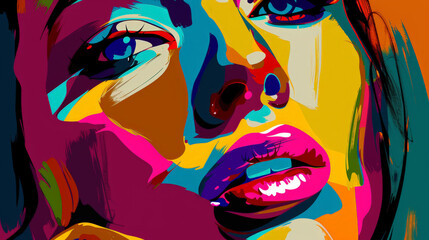 Vivid Expression: Woman's Face in Colorful Vector. Generative AI