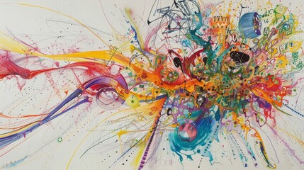 A colorful painting with a lot of splatters and dots
