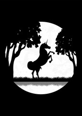 Unicorn silhouette standing in dusk meadow. Fairy tale meadow landscape - 787460836