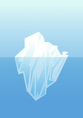 Iceberg floating in ocean with polar bear. Huge white block of ice, seagulls - 787460846
