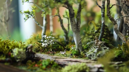 Whimsical Mini Forest Scene with Small Trees and Wildlife Miniatures
