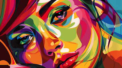 Fototapeta premium Vivid Expression: Woman's Face in Colorful Vector. Generative AI
