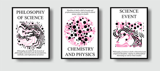 Abstract futuristic posters with organic-like complex shapes. Set of science-themed covers and flyers.  - 787462043