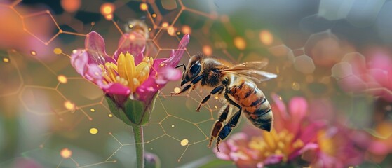 A bee landing on a digital sensor in a smart agricultural field
